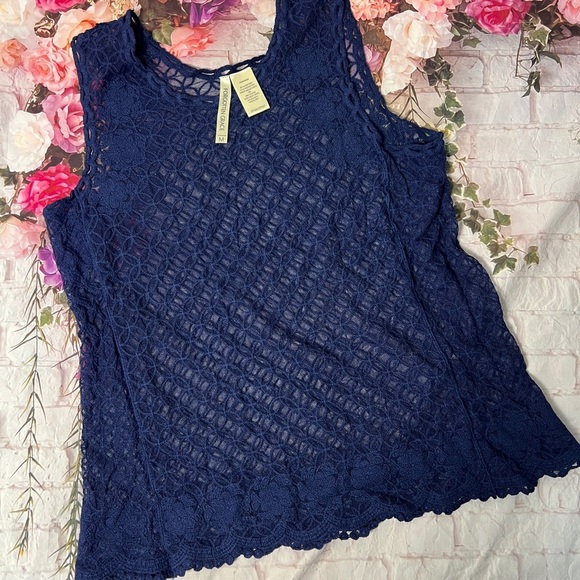 Navy Sheer Lace Sleeveless Top size M - Picture 1 of 5